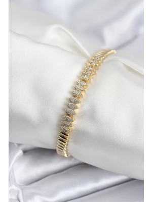 LTG Nova Pirinç Vip Seri Gold Renk Zirkon Taşlı Arpa Model Kadın Bileklik - TJ-BB7928