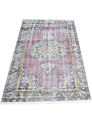 Zehra Abla Halı Vintage El Dokuma Kırmızı Lacivert Eskitme Lüks Göbekli Yün Salon Halısı 7286
