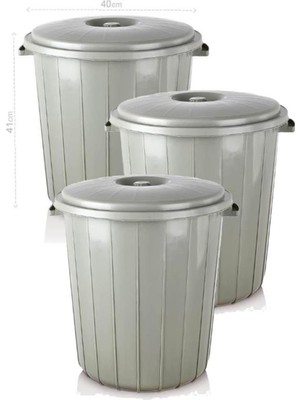 PremiumPort 3'lü 35L Kapaklı Yuvarlak Çöp Kutusu Seti, Dayanıklı ve Şık Tasarım