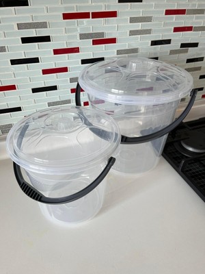PremiumPort Şeffaf Kapaklı Plastik Su ve Temizlik Kovası, 5 ve 10 Litre, Ikili Set
