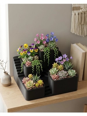 Pileli Store Kaktüs Saksı Seti Siyah