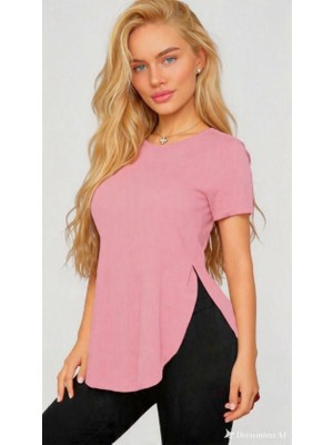 Gökyüzü Moda Kadın Yırtmaç Detaylı Viskon Kumaş Bluz