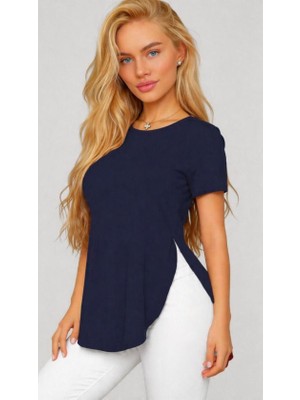 Bi Baksana Kadın Yırtmaç Detaylı Viskon Kumaş Bluz