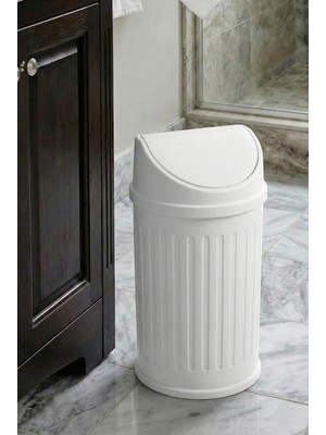 PremiumPort 12 Litre Sallanır Kapaklı Beyaz Çöp Kutusu, Banyo ve Mutfak Için