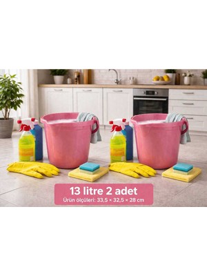 PremiumPort 13L Pembe Kapaksız Temizlik Kovası, 2'li Set