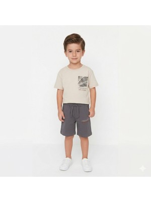 Erkek Çocuk Pamuklu 2'li Takım Bisiklet Yaka Tshirt - Şort