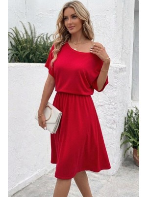 Equri Kadın Kısa Kollu Omuzdan Açık Kiloş Midi Viskon Elbise