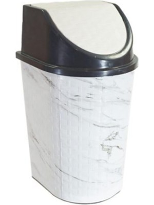 PremiumPort 5 Litre Beyaz Mermer Desenli Rattan Çöp Kovası, Şık ve Dayanıklı Tasarım
