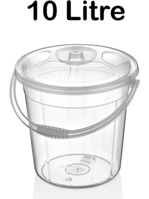PremiumPort Şeffaf Plastik 10 Litre Kulplu Kapaklı Temizlik ve Ev Kovası