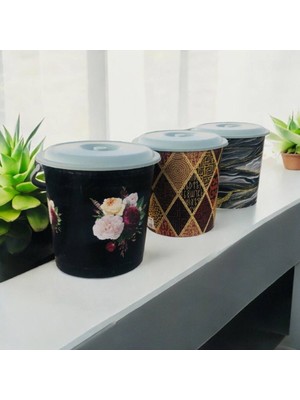 PremiumPort 20 Lt Desenli Kapaklı Banyo Kovası, Siyah, 2'li Set