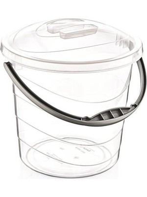 PremiumPort Şeffaf 15 Litre Plastik Su Kovası, Kapaklı ve Ölçekli, Saplı Tasarım