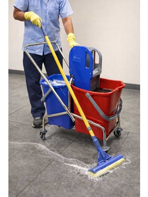 PremiumPort Çift Kovalı Kromajlı Temizlik Arabası A Kalite Sıkma Press