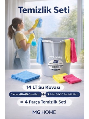 PremiumPort 4 Parça Temizlik Seti, 14 Litre Kovası ve Cam Bezi ile Temizlik Kolaylığı