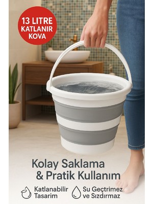 PremiumPort Katlanabilir Akordiyon Su Kovası 12,8 Lt, Pratik ve Hafif Tasarım