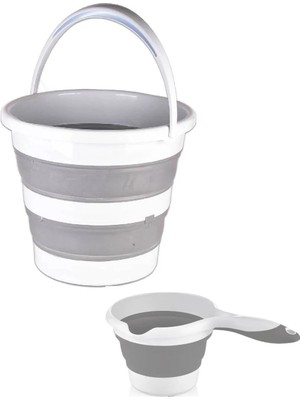 PremiumPort Katlanabilir Gri Kova ve Maşrapa Seti, Pratik ve Şık Tasarım