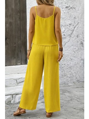 Ezel Glory Kadın Ip Askılı Yuvarlak Yakalı Aerobin Kısa Bluz ve Pantolon Ikili Takım