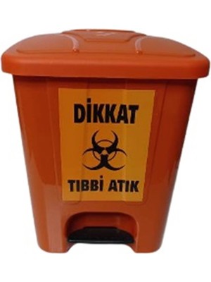 PremiumPort 25 Lt Köşeli Turuncu Pedallı Tıbbi Atık Kova