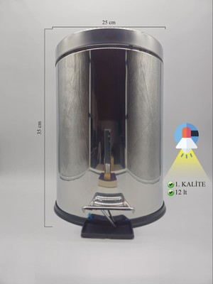 PremiumPort 12 Litre Parlak Krom Pedallı Çöp Kovası, Şık ve Kullanışlı Tasarım