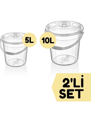 PremiumPort Şeffaf Temizlik Kovası Seti, 5 ve 10 Litre, Dayanıklı ve Pratik Kullanım