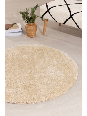 PremiumPort Douro Shaggy Bej Banyo Paspası 80X80 Cm, Kaydırmaz Taban, Daire Şekil