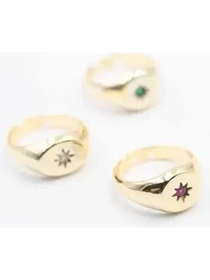 Herşey Trend Herşeytrend 6'lı Taşlı Yüzük Seti - Altın