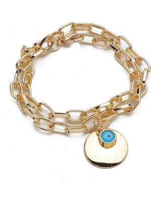 ZNK Takı Ve Aksesuar Altın Sarısı Çift Dolama Nazarlı Göz Bileklik
