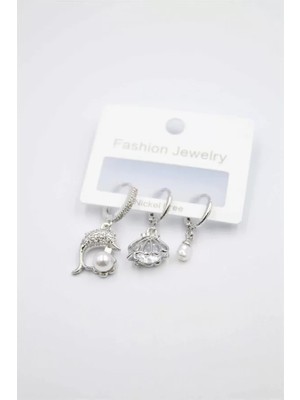 Die Grup 3'lü Yunus Balığı Küpe - Gümüş