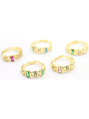 Herşey Trend Herşeytrend 6'lı Taşlı Yüzük Seti - Altın