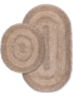 PremiumPort Yumuşak Pamuklu Banyo Paspas Seti 2'li Bej 60X100 ve 50X60 cm