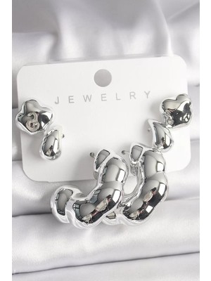 LTG Nova Gümüş Renk Yonca Damla Halka Model Ccb Plastik Kadın Küpe Seti - TJ-BKP10027