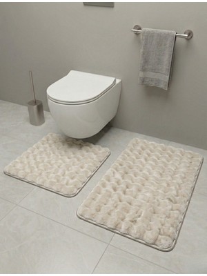 PremiumPort Yumuşak Banyo Paspas Takımı 2'li Vizon, Makinede Yıkanabilir, 60X100 ve 40X60