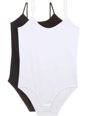 Die Grup 2 Adet Ip Askılı Kadın Çıtçıtlı Body Siyah ve Beyaz
