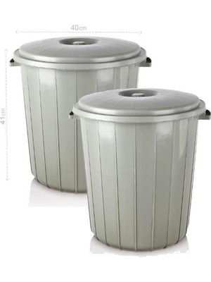 PremiumPort Iki Adet 35 Litre Kapaklı Yuvarlak Çöp Kutusu, Sağlam ve Şık Tasarım