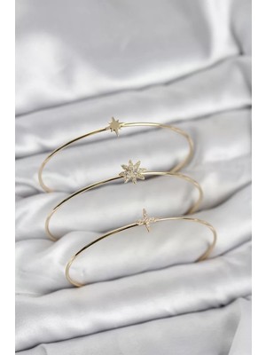 LTG Nova Zirkon Taşlı Kutup Yıldızı Model Gold Renk 3'lü Kadın Bileklik Kombini - TJ-BB8359