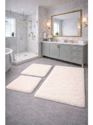 PremiumPort Yumuşak Peluş Pufy Banyo Takımı, Kaymaz Taban, Yıkanabilir, Çeşitli Boyutlar