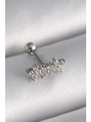 LTG Nova Çelik Gümüş Renk Zirkon Taşlı Yonca Tragus Piercing - TJ-PR1255