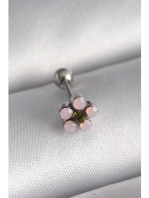 LTG Nova Çelik Gümüş Renk Zirkon Taşlı Çiçek Tragus Piercing - TJ-PR1277