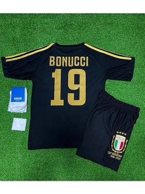 Italya 125.YIL Leonardo Bonucci Siyah Çocuk Forması 4'lü Set (Black)