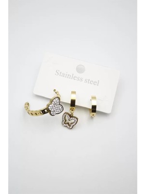 Die Grup 3'lü Kelebek Küpe - Altın