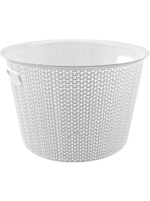 Mabeyn Yuvarlak Örgü Desenli Çamaşır Sepeti, Beyaz,