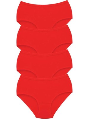 Die Grup 4 Adet Tutku Kadın Yüksek Bel Bato Kalın Lastik Külot Kırmızı