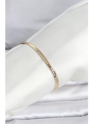 LTG Nova cm 14K Gold Renk Lazerli Yassı Zincir Model Kadın Bileklik - TJ-BB8295