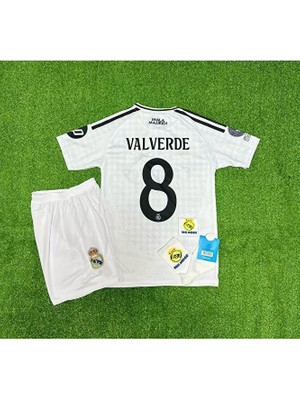 R.madridd 2024/25 Federico Valverde Iç Saha Forması Çocuk Forması 4'lü Armalı Set