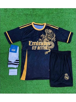 R.e.a.l M.a.d.r.i.d 2024/25 Yeni Sezon Kylian Mbappe Konsept Çocuk Forması 4'lü Set (Black-Gold)