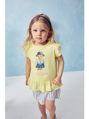 DeFacto Regular Fit Ayı Baskılı Penye Kısa Kollu Tişört Kız Bebek H3234A526SM