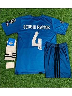R.e.a.l M.a.d.r.i.d 2018 Turkuaz Sergio Ramos Çocuk Forması 4'lü Set