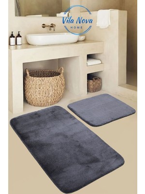 PremiumPort Yumuşak Peluş Banyo Halısı Takımı 2'li, Antrasit, 80X50 ve 50X40 cm