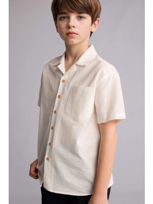 DeFacto Regular Fit Apaş Yaka Poplin Kısa Kollu Gömlek Erkek Çocuk H5738A826HS