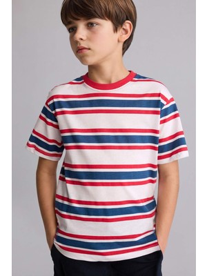 DeFacto New Regular Fit Bisiklet Yaka Çizgili Tişört Erkek Çocuk H4343A826HS