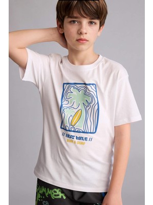 DeFacto New Regular Fıt Bisiklet Yaka Baskılı Kısa Kollu Tişört Erkek ÇOCUK H4326A826HS